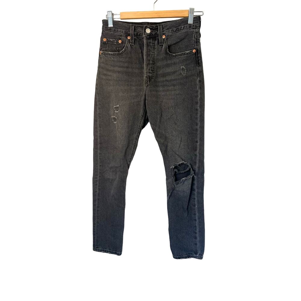 Levi’s 501 Women's Skinny Distressed Black Jeans from Urban Outfitters sz. 25